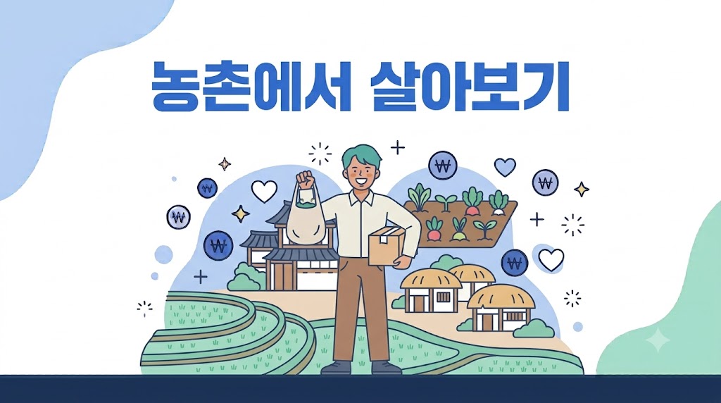 2026 농촌에서 살아보기 안내 - 시골 마을과 도시민 일러스트