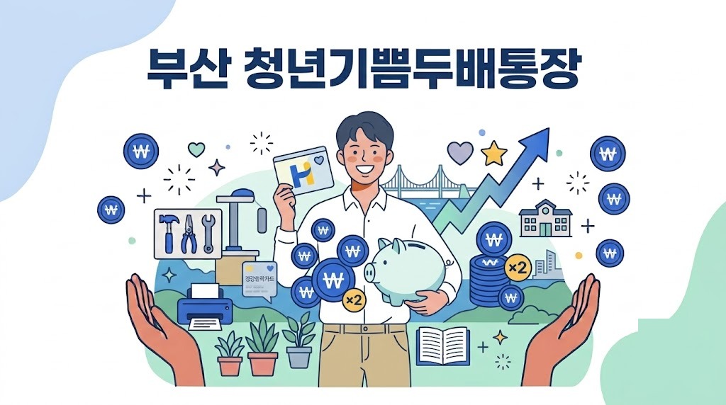 부산 청년기쁨두배통장 안내 - 부산 청년과 저축 일러스트