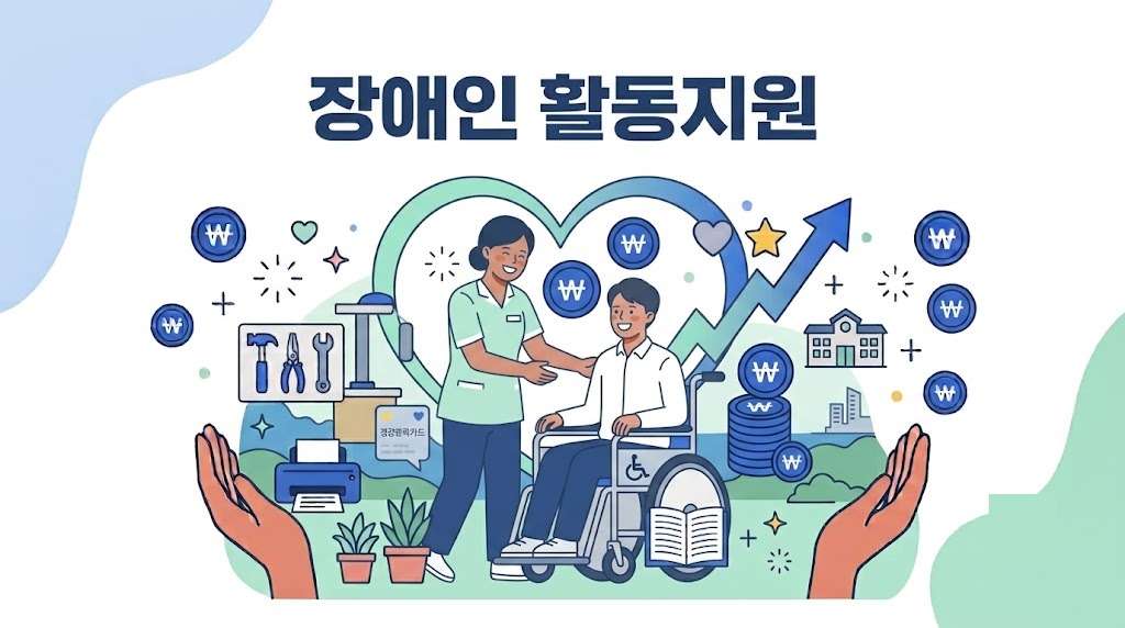 장애인 활동지원 안내 - 활동지원사와 장애인 일러스트