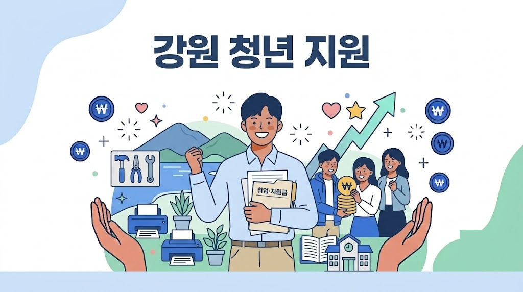 강원 청년 지원 안내 - 강원 청년과 지원금 일러스트