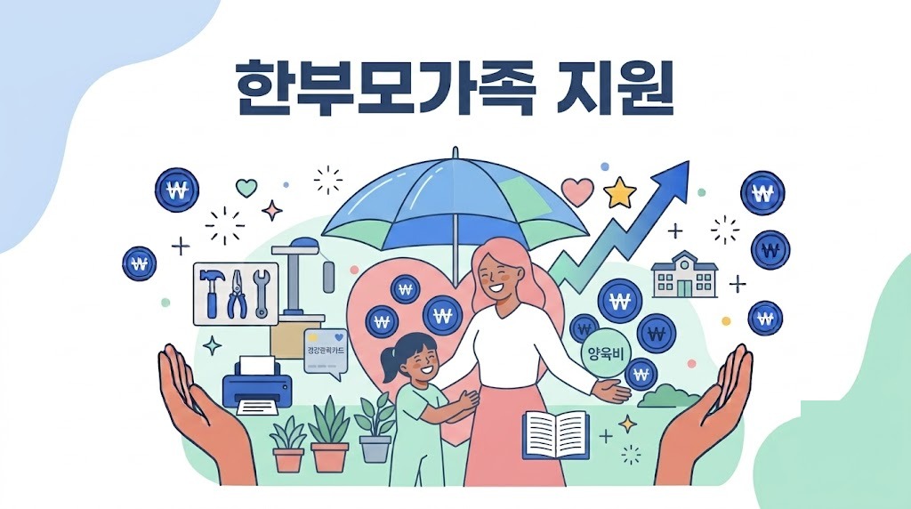 한부모가족 지원 안내 - 한부모와 아이 일러스트